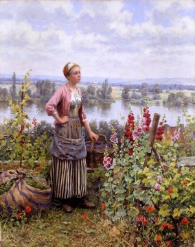ダニエル・リッジウェイ・ナイト Painting - テラスのマリアと草の束 同胞ダニエル・リッジウェイ・ナイト